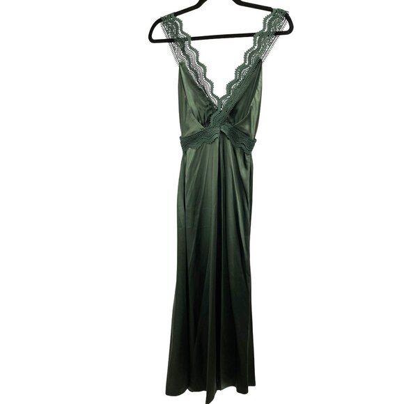 The Kooples Silk $500 Green Satin & Lace Midi Slip Dress Cut Out Small - Picture 6 of 8